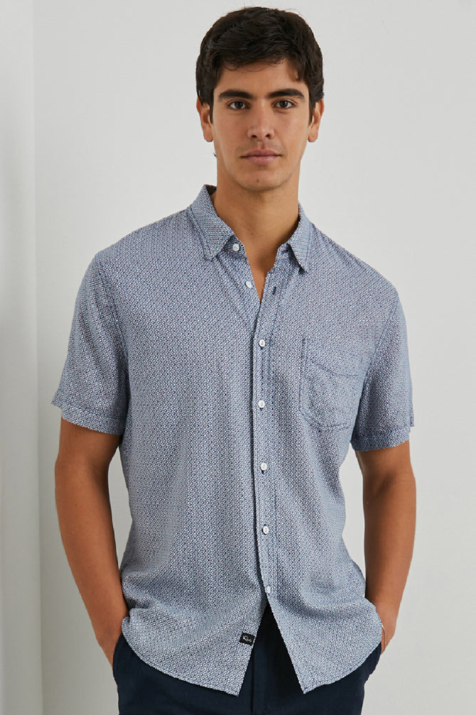 Wholesale,Rails, Rails Navy/White Geo Print Short Sleeve Linen Blend Shirt, Blue, Medium-43-TagM