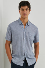 Rails Khaki Navy/White Geo Print Short Sleeve Linen Blend Shirt