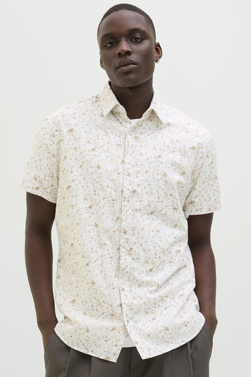 Wholesale,Jack & Jones, Jack & Jones White/Tan Abstract Floral Print Shirt, White, Large-45-TagLMedium-43-TagMExtra Large-48-TagXL