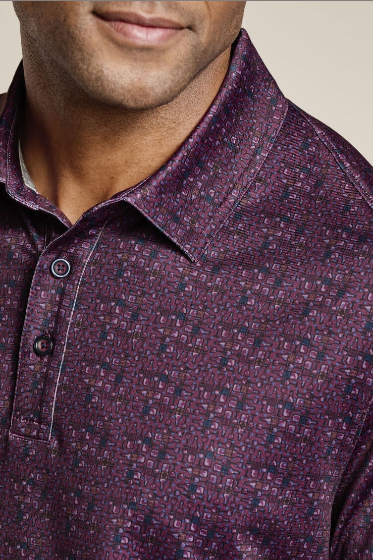 Wholesale,Johnston & Murphy, Johnston & Murphy Burgundy Vino Print Performance Polo, Purple, Medium-44-TagMLarge-48-TagLExtra Large-50-TagXLSmall-42-TagSExtra Extra Large-54-TagXXL