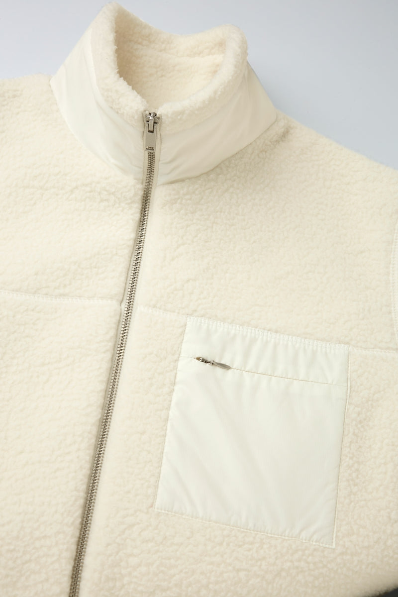 Direct From Brand,FYNE, FYNE Off-White Fuzzy Stand Collar Fleece Jacket, White, Large-48-TagL