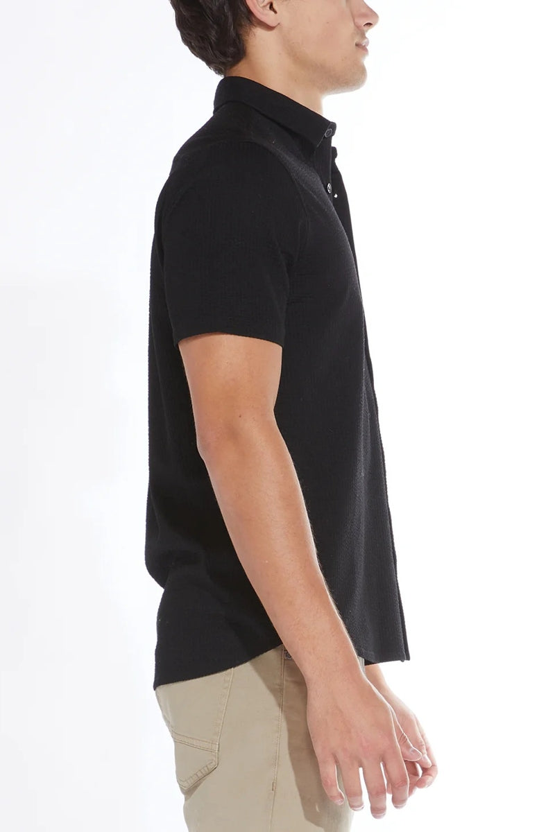 Wholesale,Civil Society, Civil Society Black Knit Seersucker Short Sleeve Shirt, Black, Small-40-TagSMedium-42-TagMLarge-44-TagLExtra Large-47-TagXLExtra Extra Large-50-TagXXL