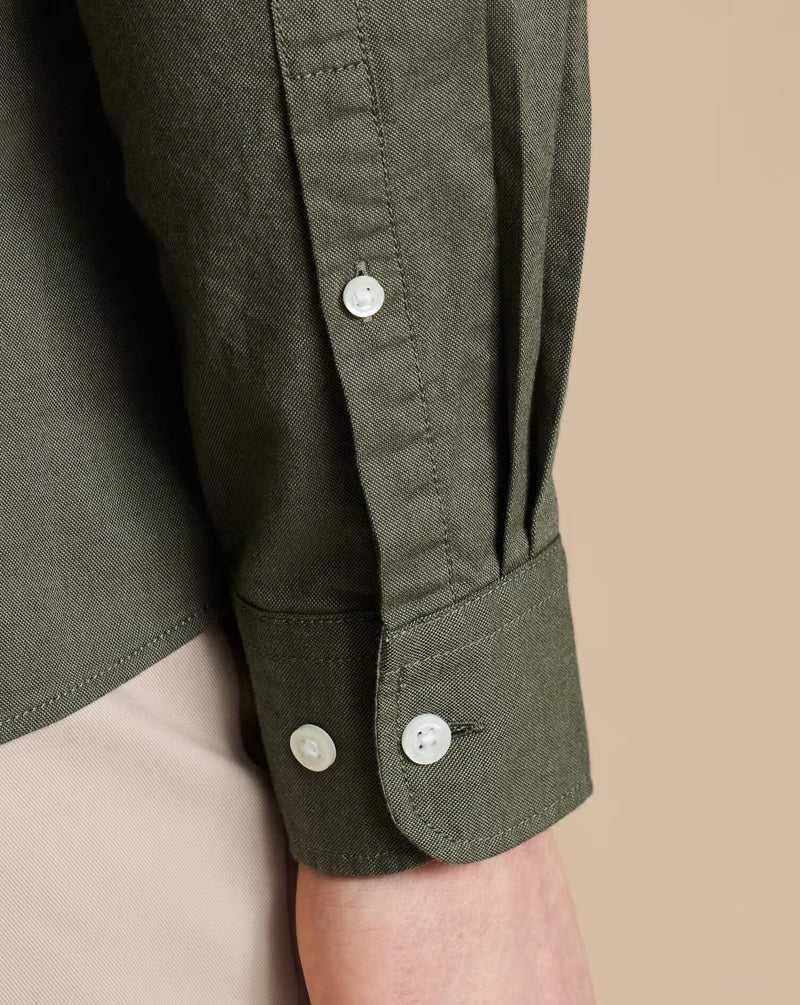 Wholesale,Charles Tyrwhitt, Charles Tyrwhitt Olive Green Washed Oxford Stretch Shirt, Green, Extra Large-50-TagXL