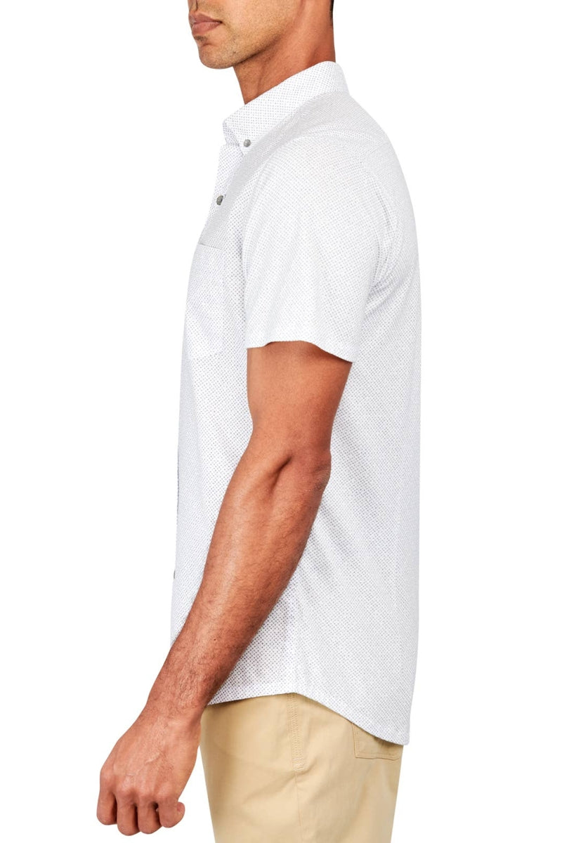 Faire,W.R.K., W.R.K Grey Diamond Reworked Print Short Sleeve Button Up Shirt, Grey, Medium-42-TagMLarge-44-TagL