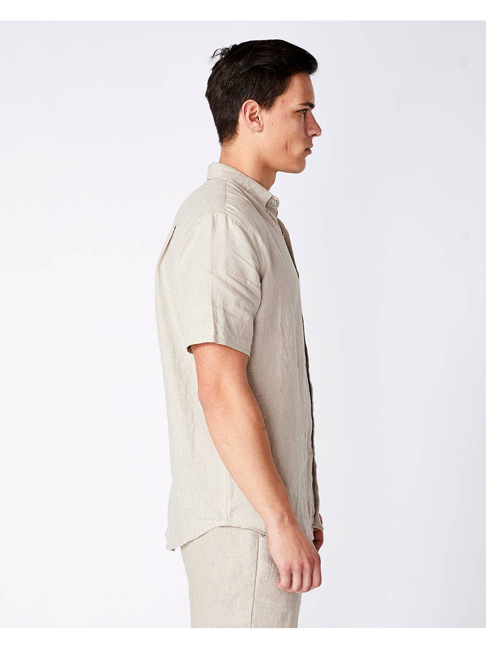 Faire,Merlino Street, Merlino Street Beige Linen Short Sleeve Button Shirt, Cream, Large-45-TagL