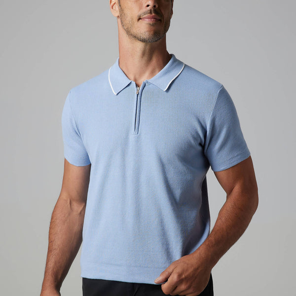 Julian & Mark Light Blue Zip Collar Short Sleeve Knit Polo