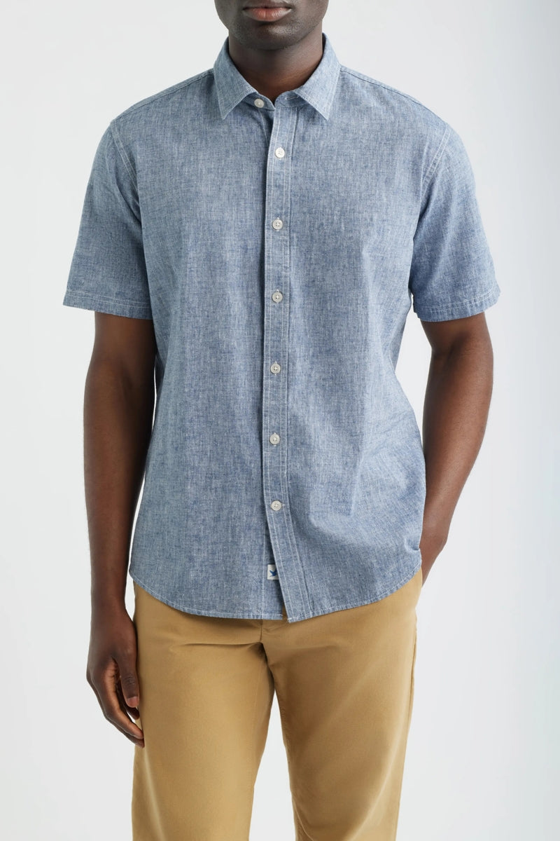 Wholesale,James Campbell, James Campbell Navy Cotton/Linen Blend Shirt, Blue, Extra Extra Large-53-TagXXL