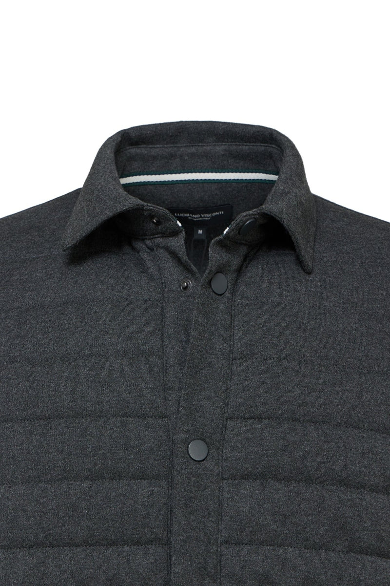 Wholesale,Luchiano Visconti, Luchiano Visconti Charcoal Quilted Jersey Knit Shacket, Grey, Small-44-TagSMedium-46-TagMLarge-48-TagLExtra Large-50-TagXLExtra Extra Large-52-TagXXL