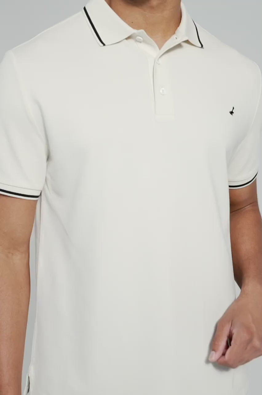 Brand Partner,HyperNatural, HyperNatural Cream Premium Bio-performance Matterhorn Classic Fit Micro-Pique Tipped Polo with Hyper-Cool Jade, Cream, Large-47-TagL