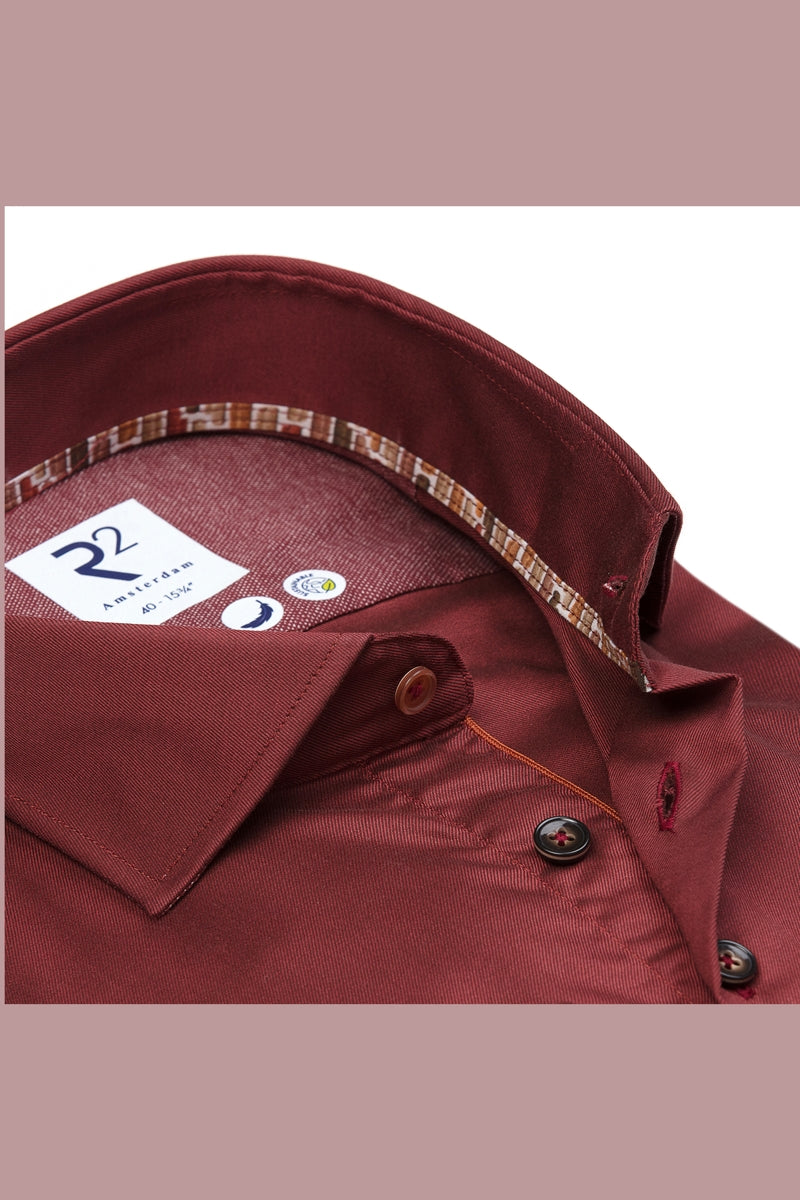 Direct From Brand,R2 Amsterdam, R2 Amsterdam Dark Red Cotton Blend Shirt, Red, Medium-42-Tag40