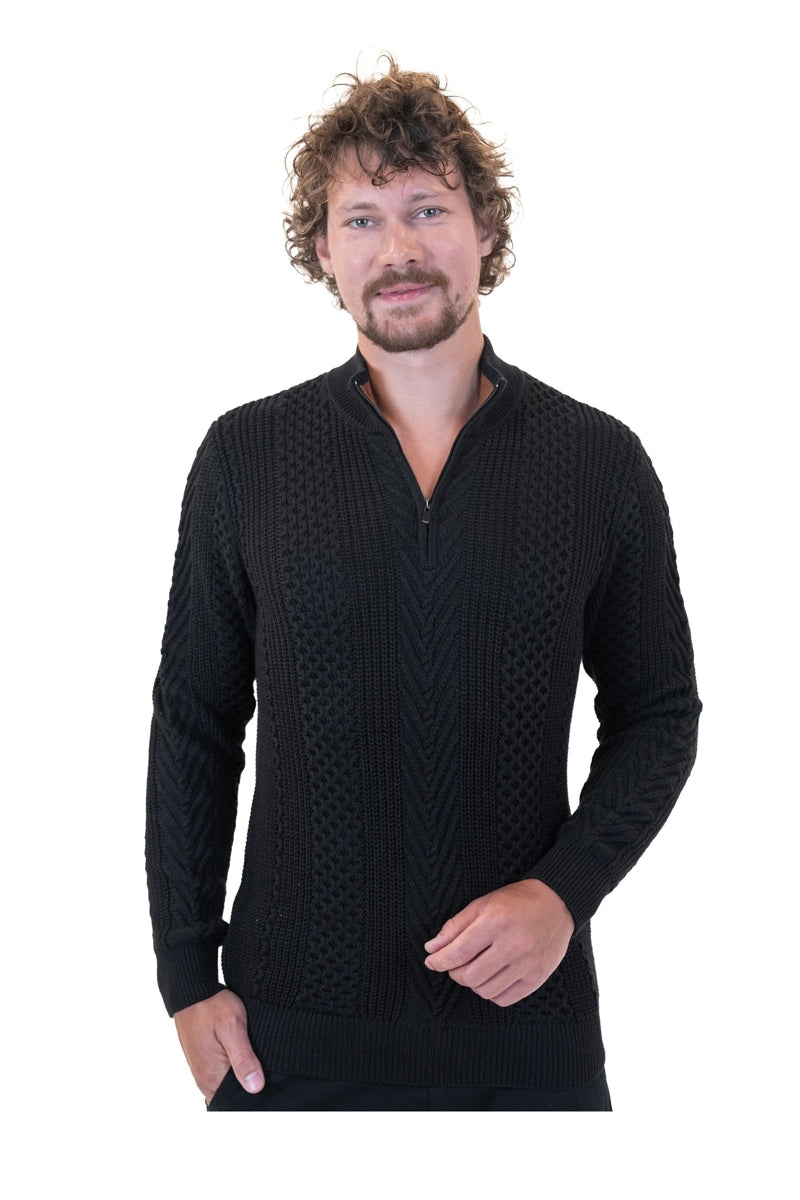 Wholesale,Mizumi, Mizumi Black Cable Knit Half-Zip Sweater Pullover, Black, Medium-42-TagMMedium-44-TagLLarge-46-TagXLExtra Large-48-TagXXL