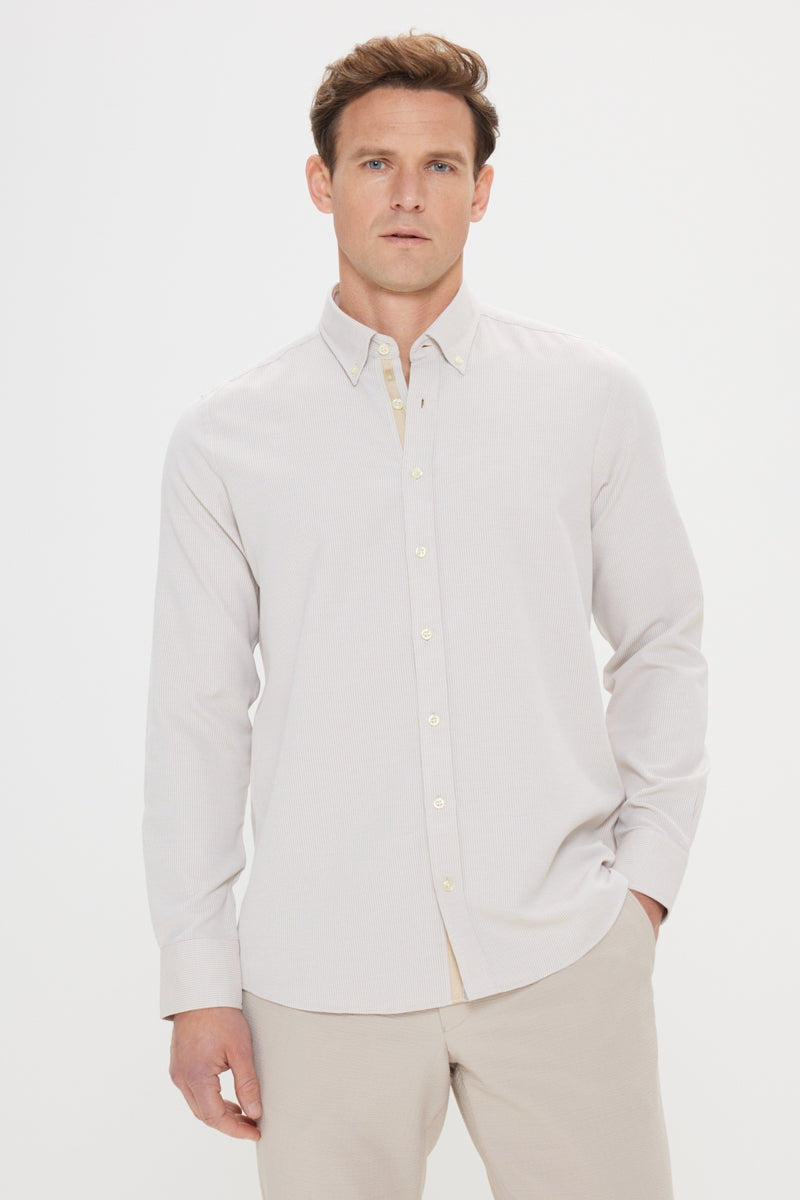 Wholesale,Altinyildiz Classics, Altinyildiz Classics Beige Textured Dobby Slim Fit Shirt, Tan, Extra Large-47-TagXL