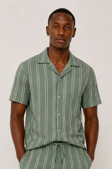Wholesale,SUNSET X VINE, SUNSET X VINE Sage Stripe Knit Textured Shirt, Green, Extra Large-51-TagXL