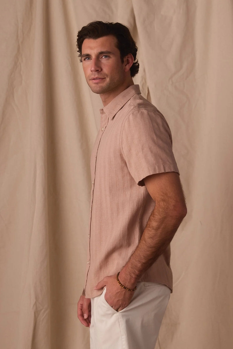 Wholesale,The Normal Brand, The Normal Brand Blush Striped Textured Shirt, Pink, Medium-44-TagM