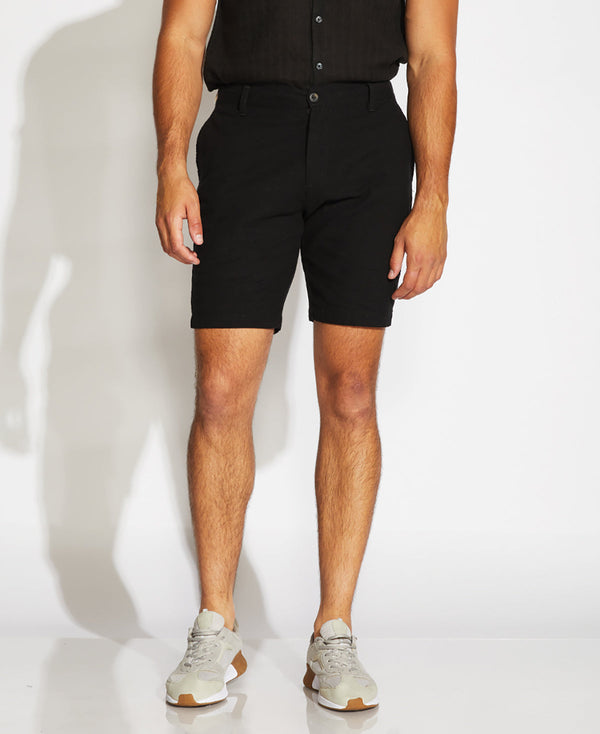 Civil Society Black Linen Blend Tailored 8" Shorts With Half Elastic Waistband