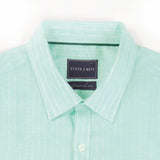 Stitch Note Mint Stripped European Linen Classic Long Sleeve Shirt