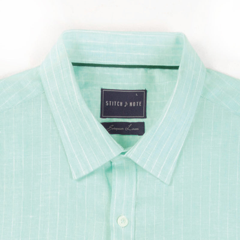 Stitch Note Mint Stripped European Linen Classic Long Sleeve Shirt