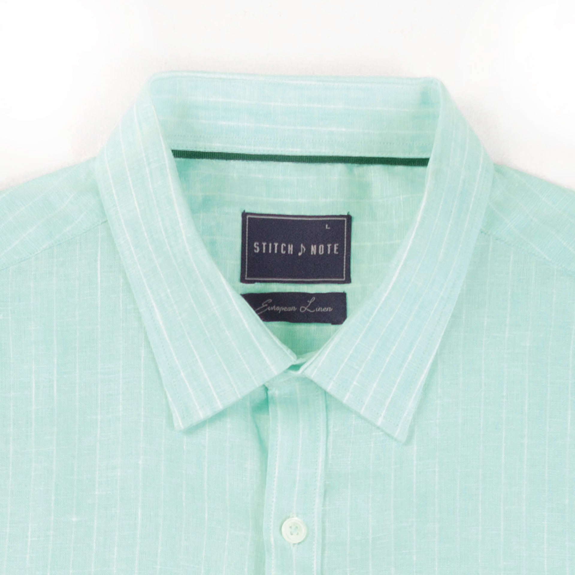 Brand Partner,Stitch Note, Stitch Note Mint Stripped European Linen Classic Long Sleeve Shirt, Green, Extra Large-49-TagXXL