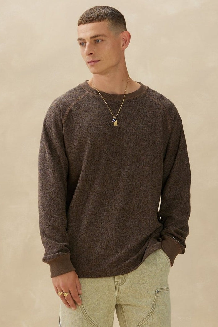Wholesale,Kuwalla, Kuwalla Brown Marled Crewneck Thermal, Brown, Small-42-TagS