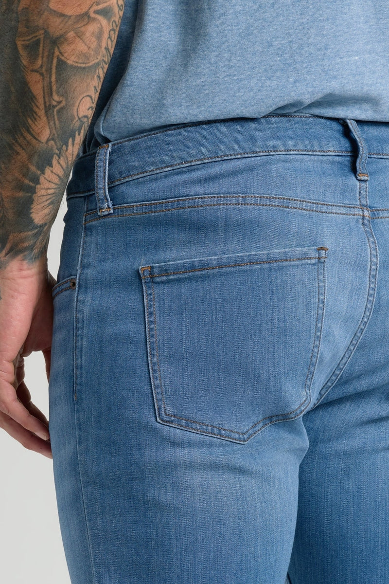 Faire,True Classic, True Classic Medium Indigo Wash Straight Stretch Jeans, Blue, 32W-32L-Tag32