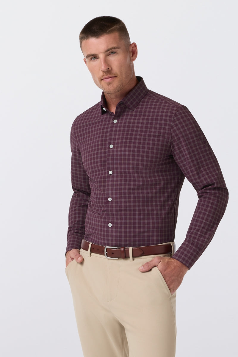 Wholesale,Mizzen + Main, Mizzen + Main Burgundy Performance Plaid Trim Shirt, Red, Extra Large-48-TagXL