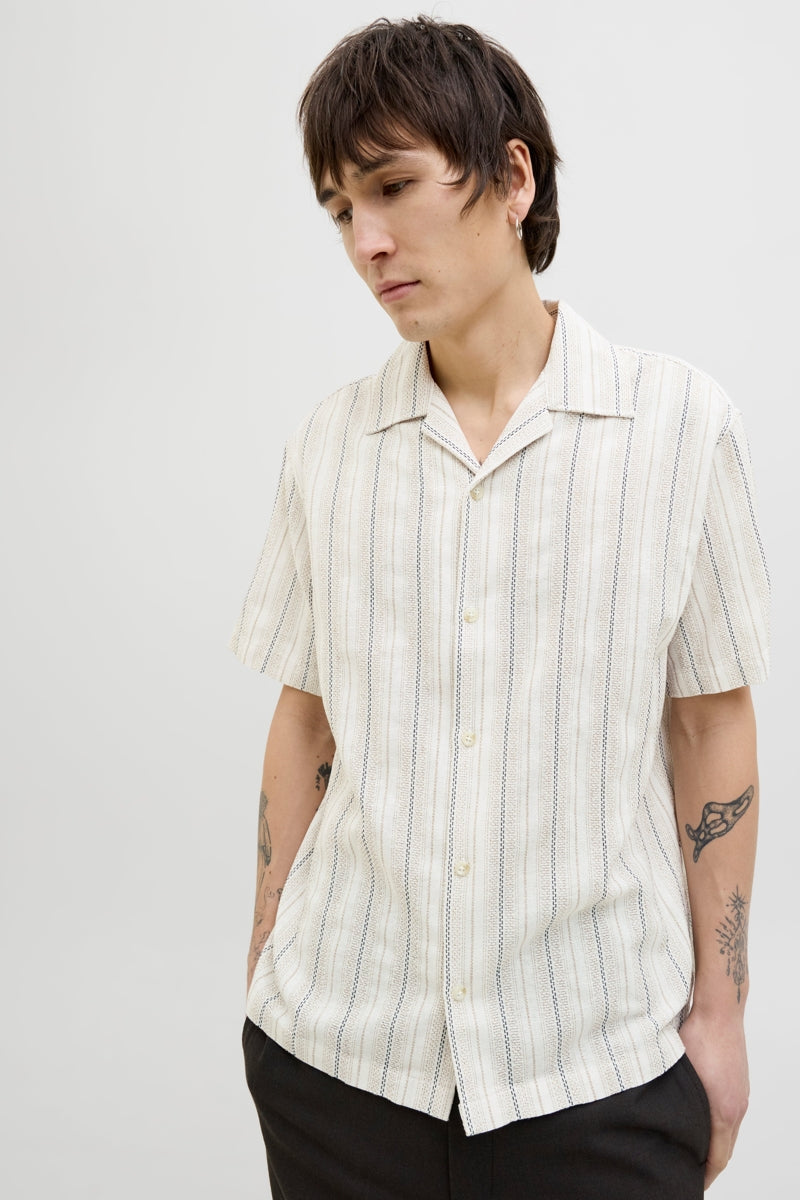 Wholesale,Jack & Jones, Jack & Jones Tan/Blue Striped Textured Shirt, Tan, Large-48-TagL