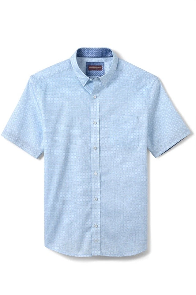 Wholesale,Johnston & Murphy, Johnston & Murphy Light Blue Airplane Grid Print Shirt, Blue, Large-47-TagL