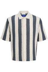 Jack & Jones Cream/Navy Striped Textured Shirt