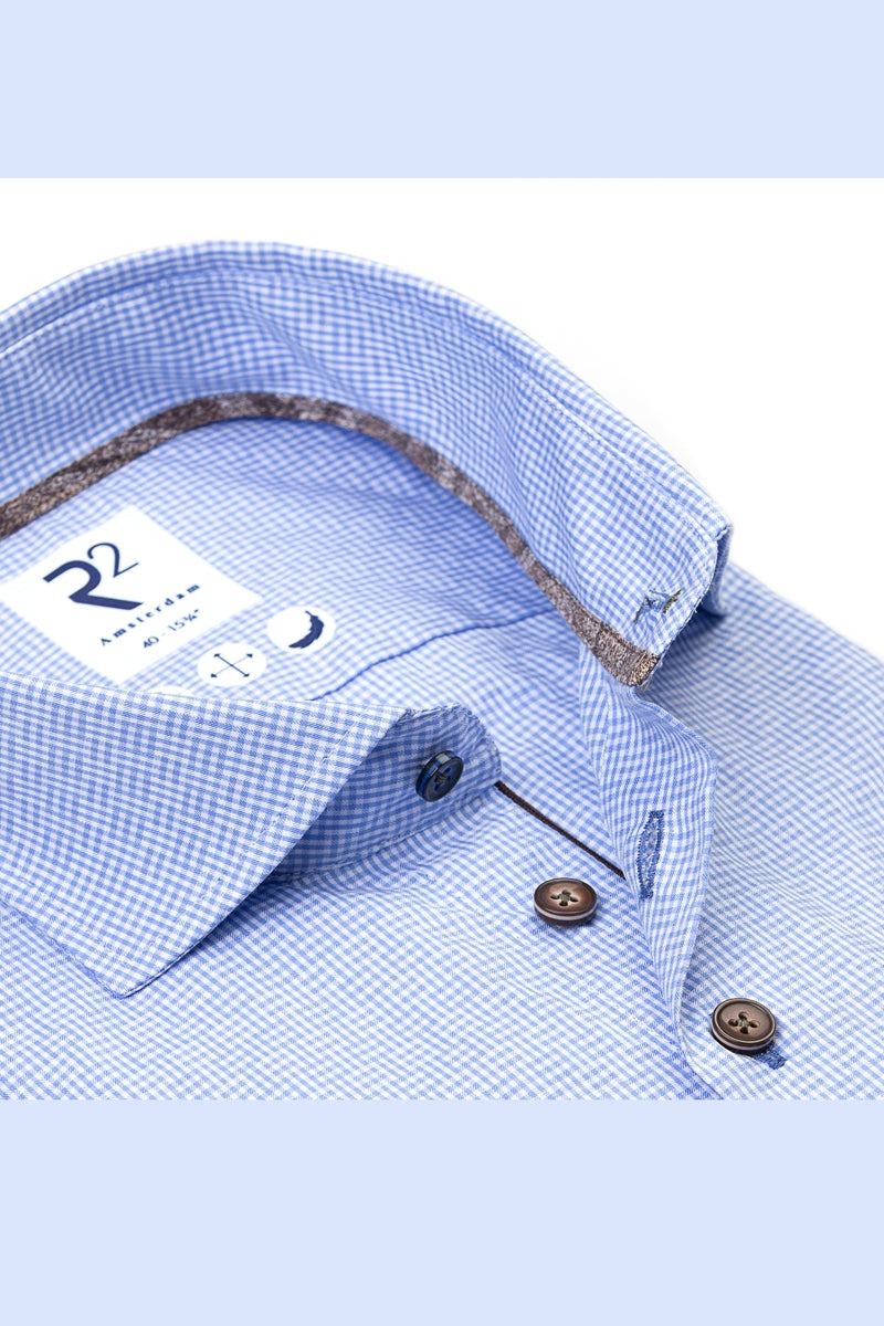 Direct From Brand,R2 Amsterdam, R2 Amsterdam Light Blue Plaid Printed Shirt, Blue, Medium-43-Tag40
