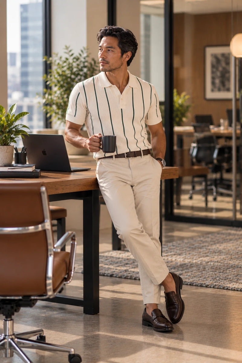 Wholesale,Champlain, Champlain White/Green Vertical Stripe Knit Polo, White, Small-40-TagSLarge-44-TagLExtra Large-46-TagXLExtra Extra Large-48-TagXXLMedium-42-TagM