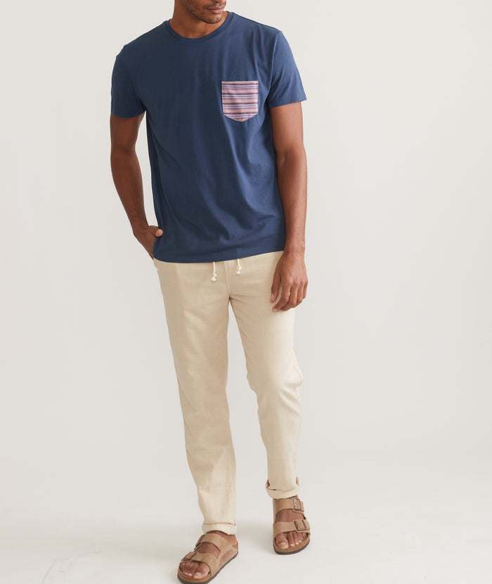 Marine Layer Vintage Indigo Printed Pop Contrast Pocket Tee