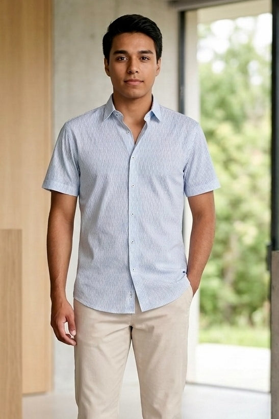 Nordstorm Rack,Copper + Oak, Mizumi Light Blue/Grey Zigzag Print Short Sleeve Button Up Shirt, Blue, Extra Extra Large-50-TagXXLExtra Large-48-TagXLExtra Large-50-TagXXLLarge-45-TagLMedium-42-TagM