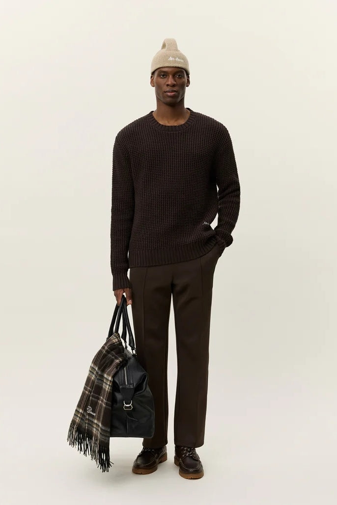 Wholesale,Les Deux, Les Deux Brown Waffle Weave Crewneck Knit Sweater, Brown, Medium-48-TagM
