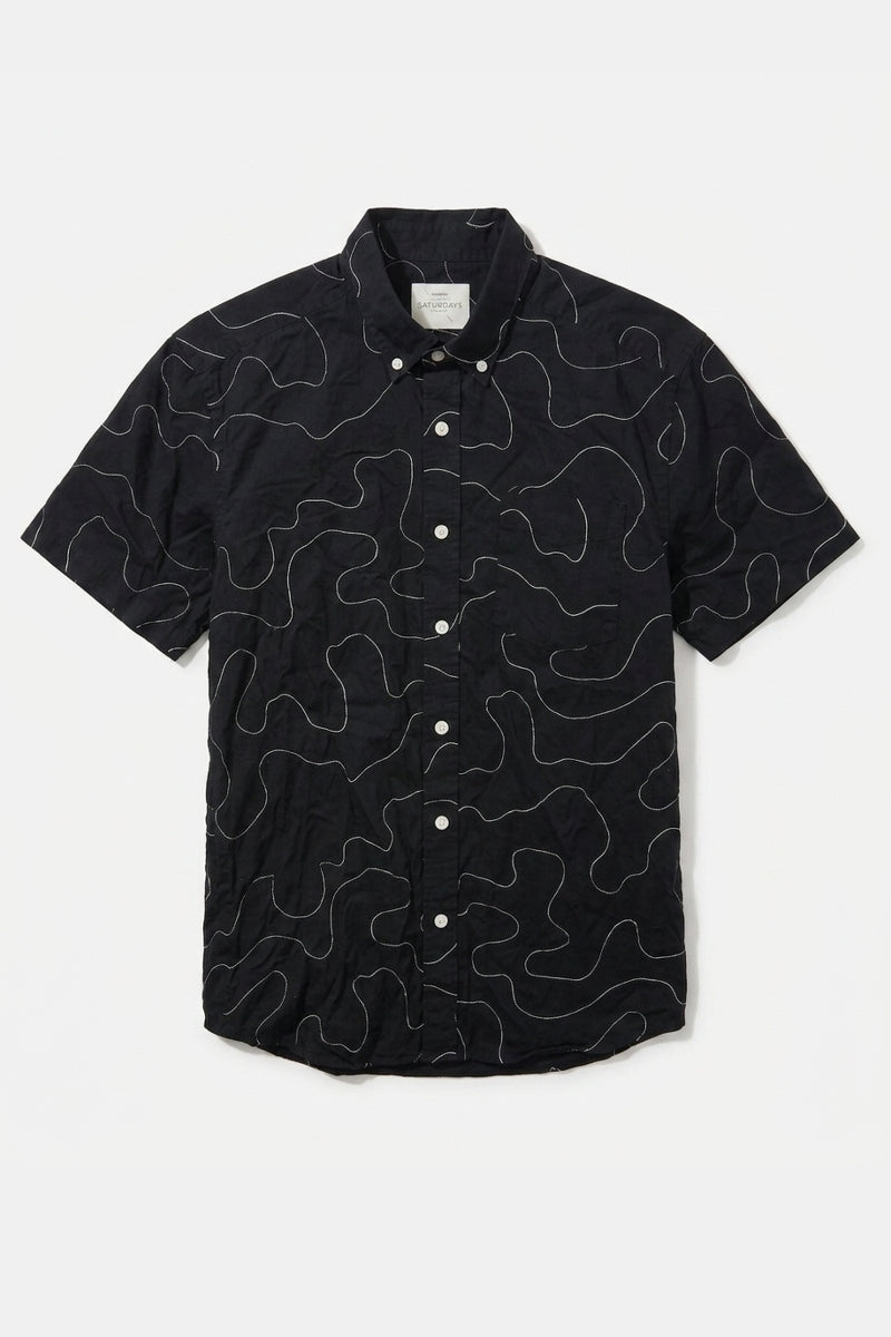 Wholesale,Saturdays NYC, Saturdays NYC Black Abstract Line Print Button Up Shirt, Black, Large-44-TagL