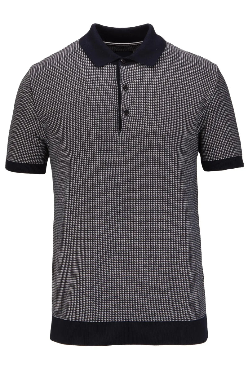 Faire,Guide London, Guide London Navy 2 Tone Jacquard Knit Short Sleeve Polo, Blue, Extra Large-46-TagXXL