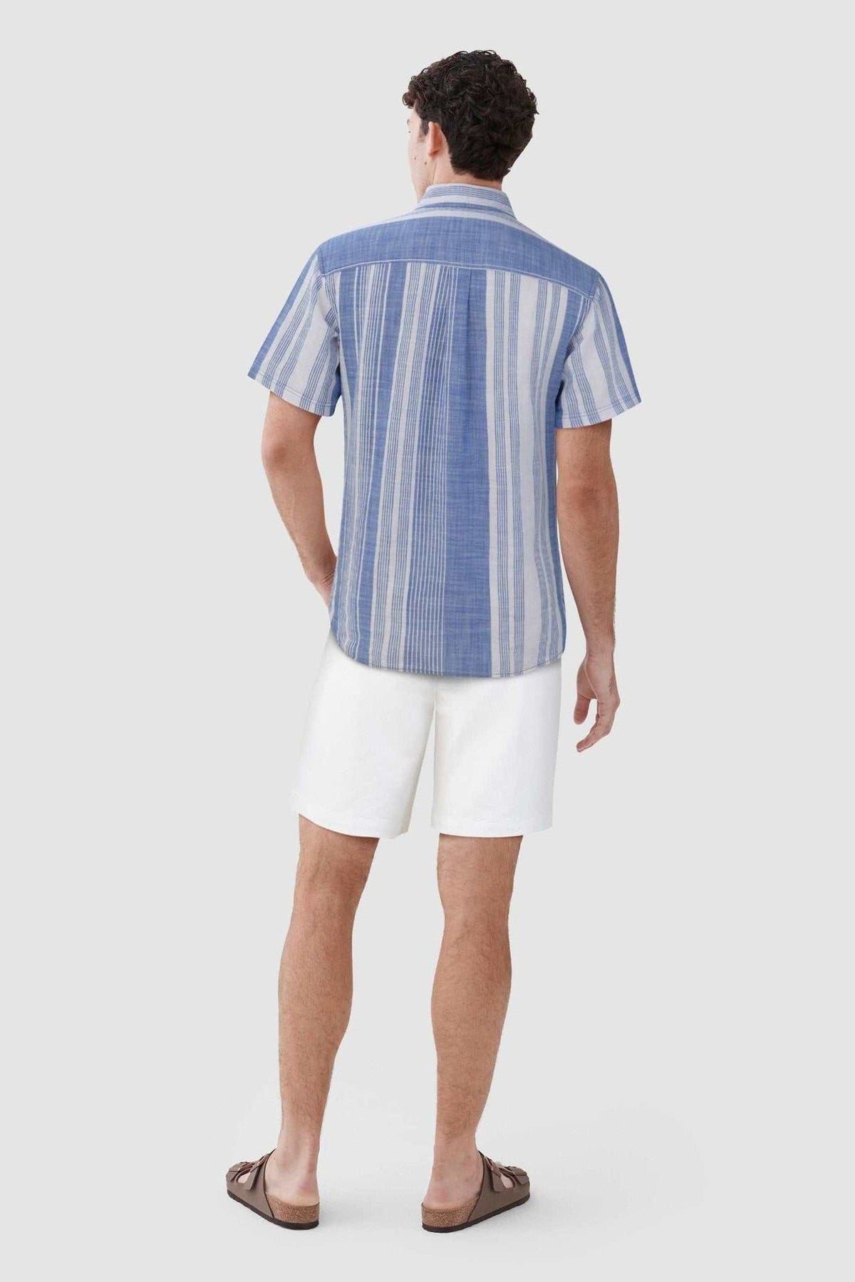 Faire,Surfside Supply, Surfside Supply Multi Blue Vertical Stripe Airy Short Sleeve Button Up Shirt, Blue, Extra Extra Large-51-TagXXL