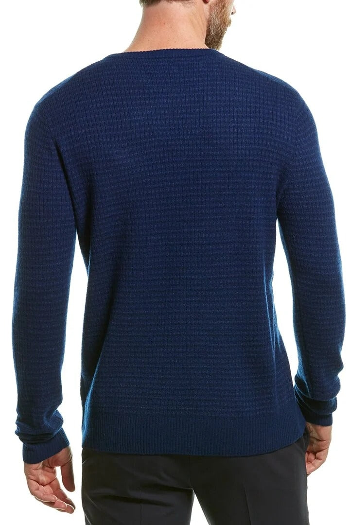 GILT, Qi Cashmere Navy Textured Wool/Cashmere Blend Crewneck Sweater, Blue, Extra Small-37-TagM