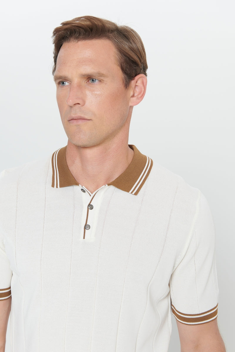 Wholesale,Altinyildiz Classics, Altinyildiz Classics Beige with Tan Contrast Jacquard Knit Polo, Tan, Small-38-TagS
