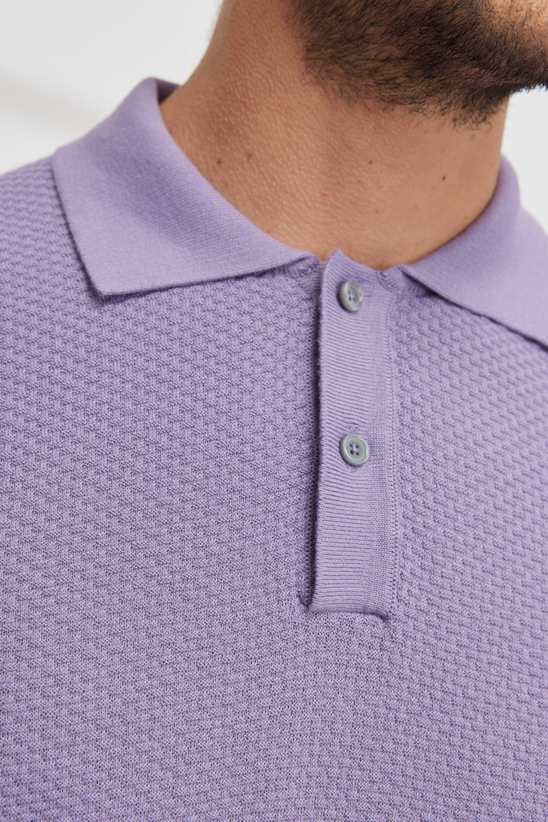 Wholesale,Altinyildiz Classics, Altinyildiz Classics Lilac Knit Textured Weave Polo, Purple, Large-43-TagL