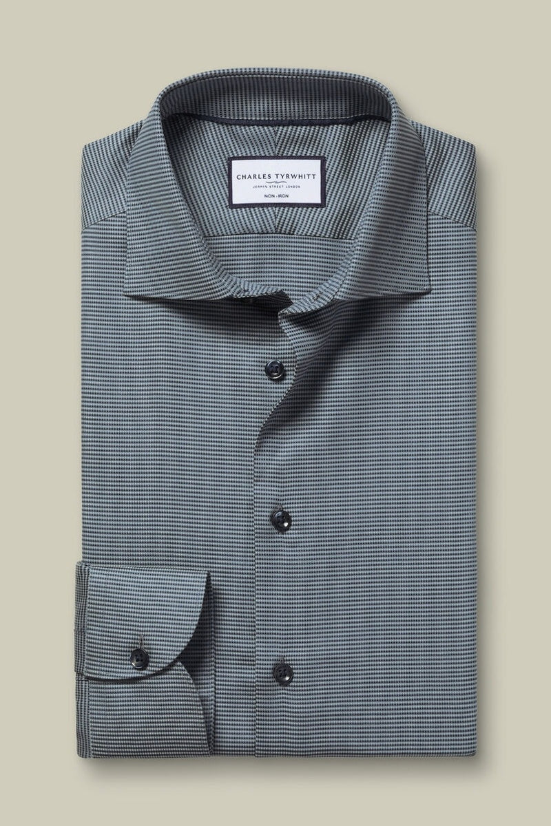 Wholesale,Charles Tyrwhitt, Charles Tyrwhitt Charcoal Stretch Circle Texture Shirt, Grey, Small-40-Tag15Medium-44-Tag16