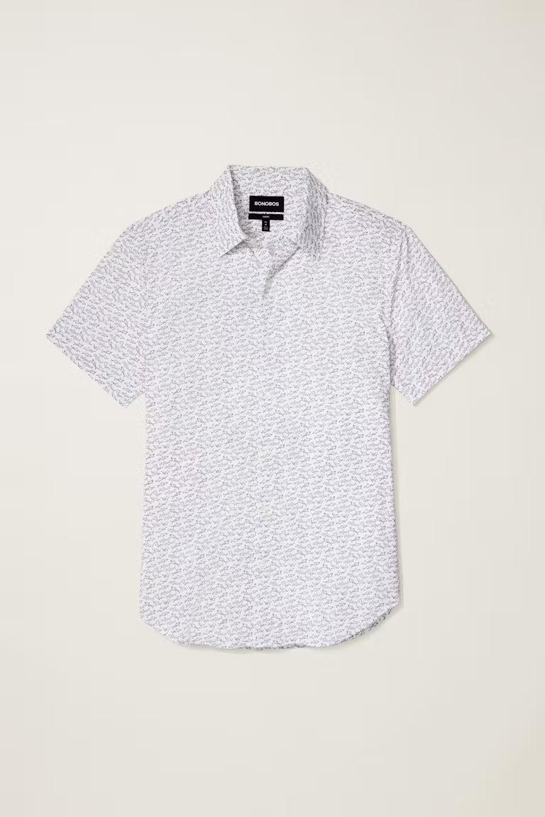 Wholesale,Bonobos, Bonobos White Conversational Print Performance Short Sleeve Shirt, White, Extra Large-48-TagXLExtra Extra Large-52-TagXXLMedium-42-TagMSmall-39-TagS
