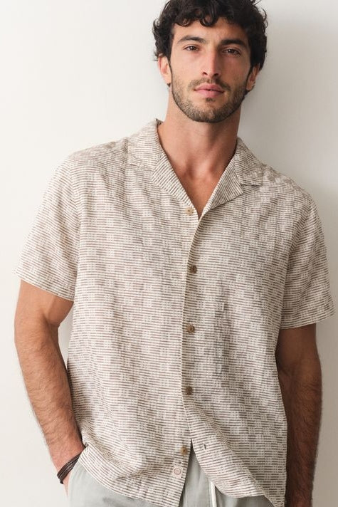 Wholesale,Marine Layer, Marine Layer Natural/Brown Check Dobby Textured Resort Shirt, Cream, Small-41-TagSMedium-44-TagMLarge-46-TagL