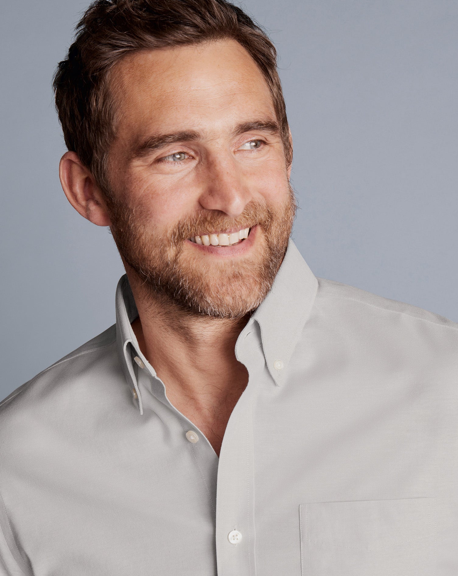 Wholesale,Charles Tyrwhitt, Charles Tyrwhitt Silver Grey Button-Down Collar Non-Iron Stretch Oxford Classic Fit Shirt, Grey, Extra Extra Large-54-TagXXLExtra Large-48-TagL