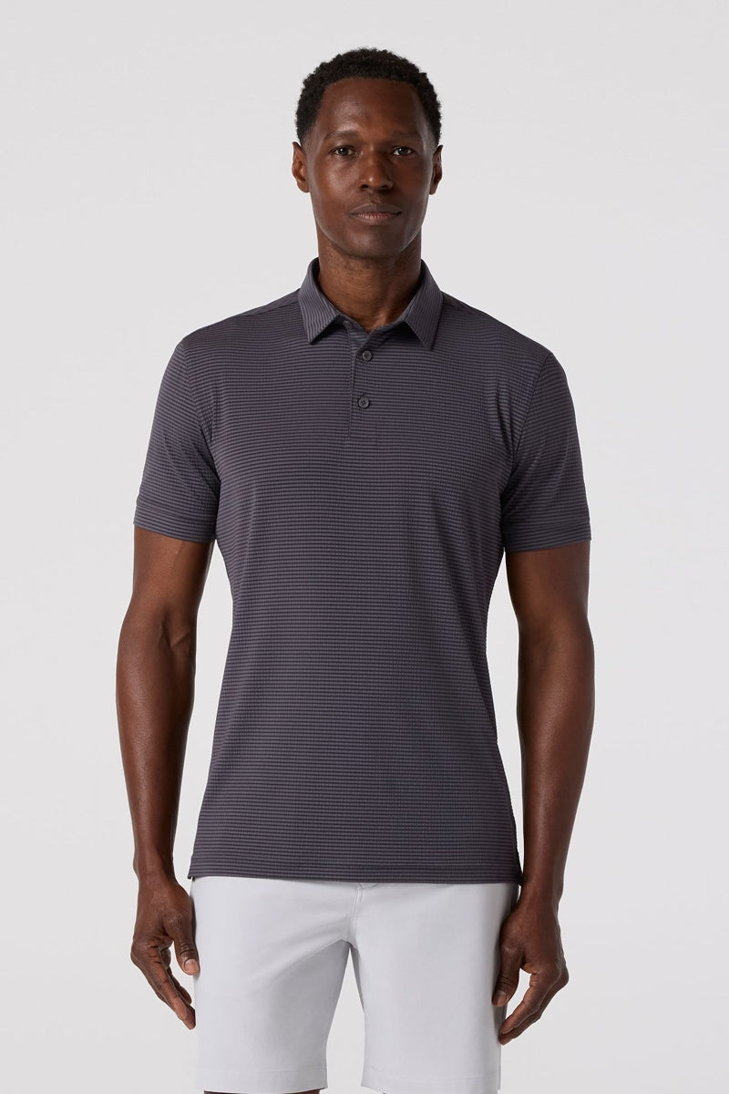 Wholesale,Mizzen + Main, Mizzen + Main Grey Seersucker Textured Knit Trim Fit Polo, Grey, Large-45-TagL