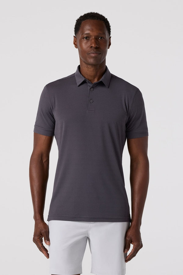Mizzen + Main Grey Seersucker Textured Knit Trim Fit Polo