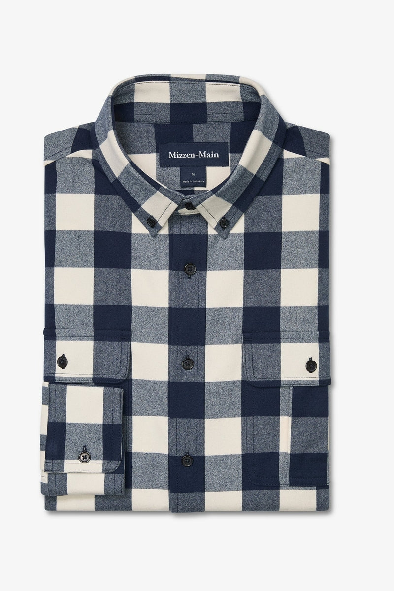 Wholesale,Mizzen + Main, Mizzen + Main Blue/White Buffalo Check Flannel Overshirt, Blue, Small-42-TagS