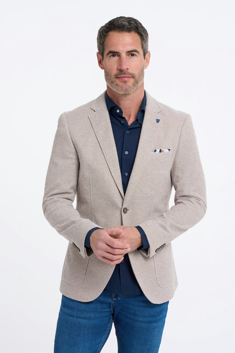 Direct From Brand,R2 Amsterdam, R2 Amsterdam Beige Jersey Textured Blazer, Tan, Medium-40-Tag50Large-44-Tag54Extra Large-46-Tag58
