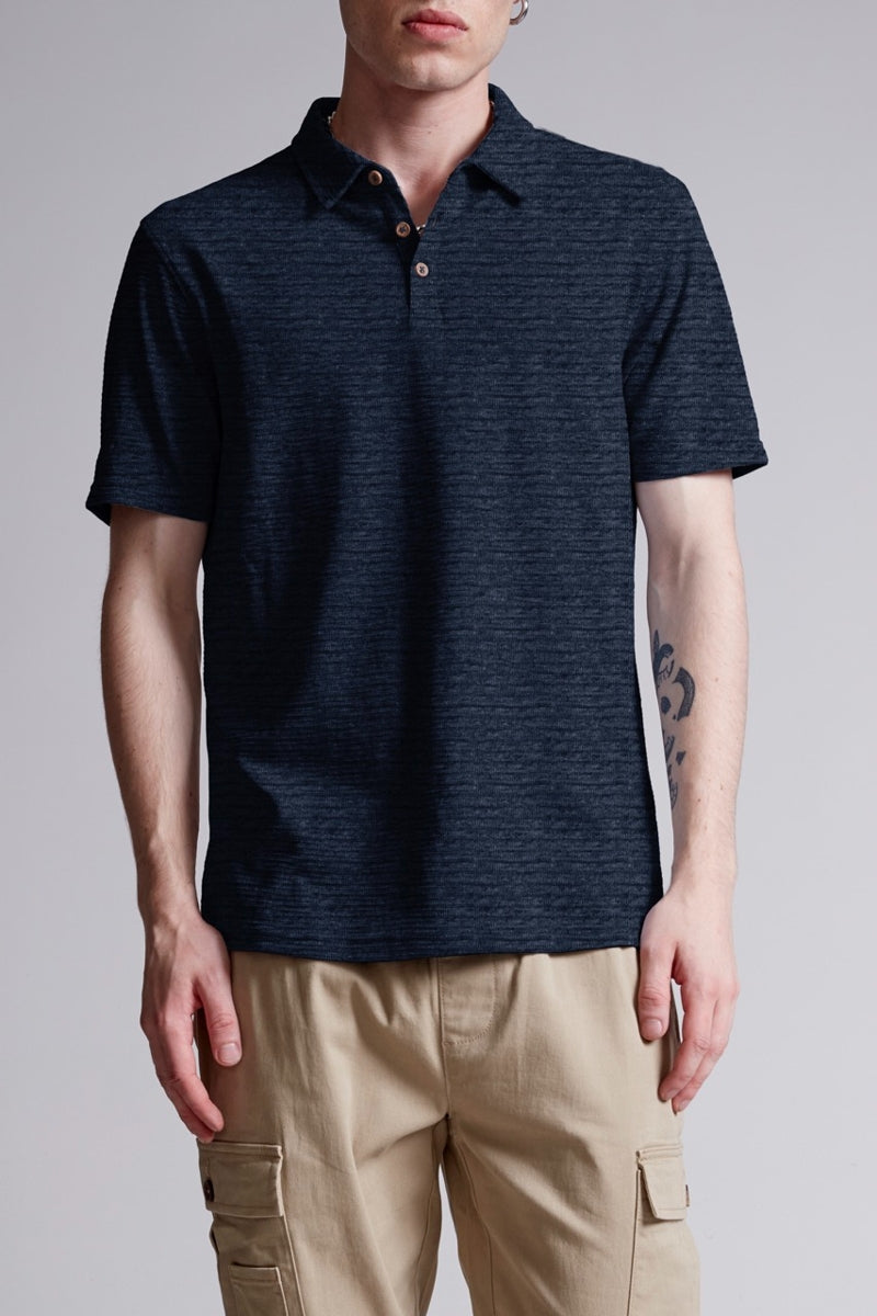 Wholesale,Escape, Escape Navy Melange Knit Textured Short Sleeve Polo, Blue, Small-38-TagSMedium-40-TagMLarge-44-TagLExtra Extra Large-46-TagXL
