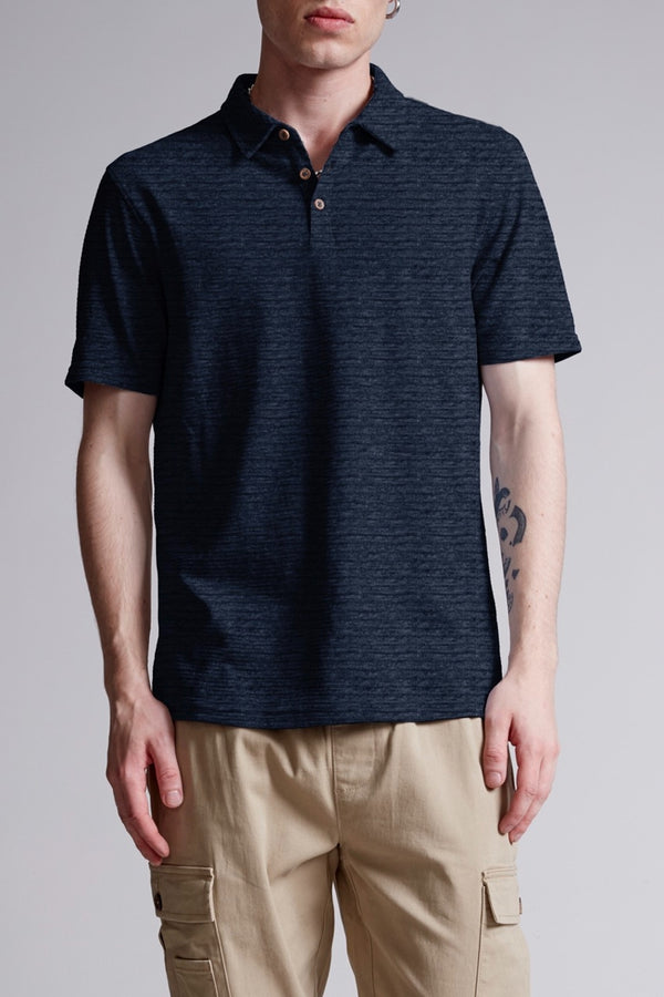 Escape Navy Melange Knit Textured Short Sleeve Polo