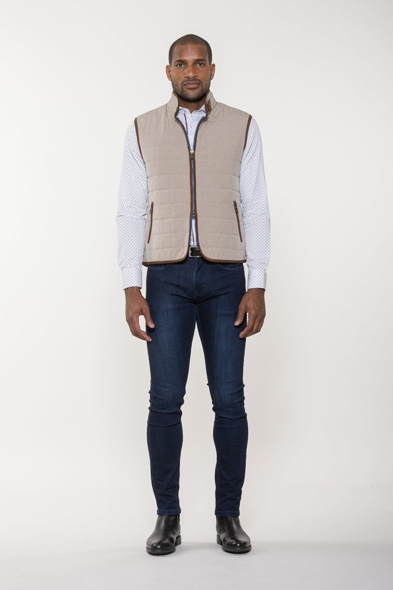 Wholesale,Luchiano Visconti, Luchiano Visconti Beige with Brown Contrast Quilted Vest, Tan, Small-40-TagS